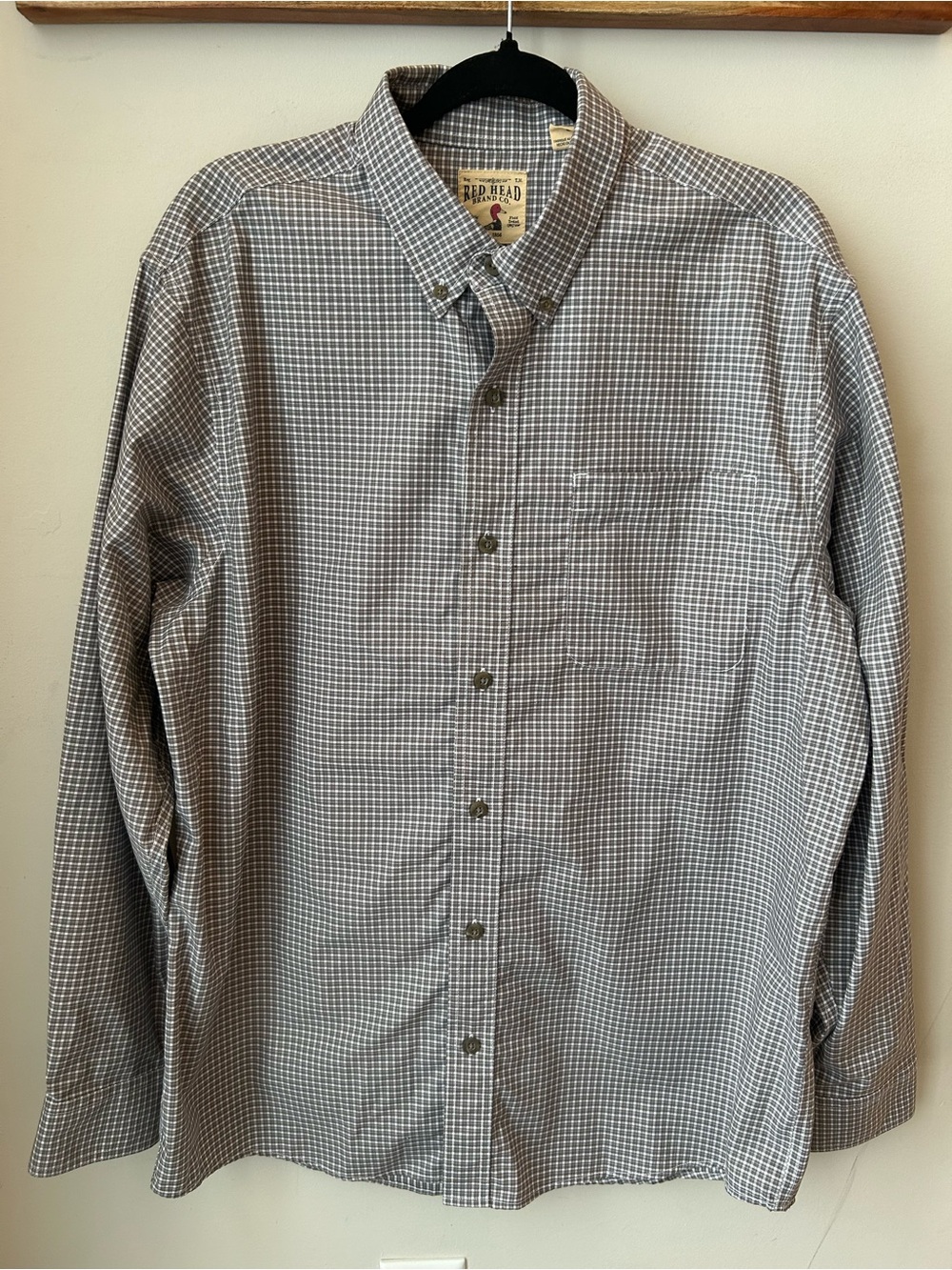 RedHead Men's Long-Sleeve Button-Down Check Shirt 100% cotton Size Large 16.5